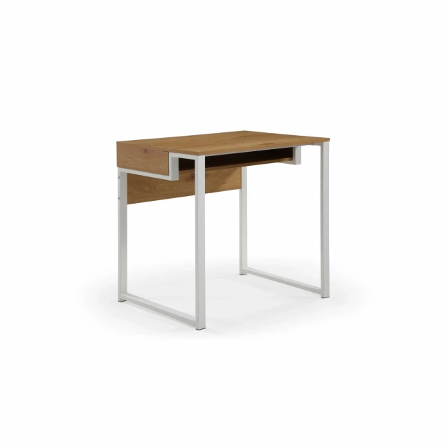 natural white writing desk made of wood with shelving