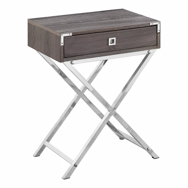Silver deep taupe end table with drawer for modern home decor