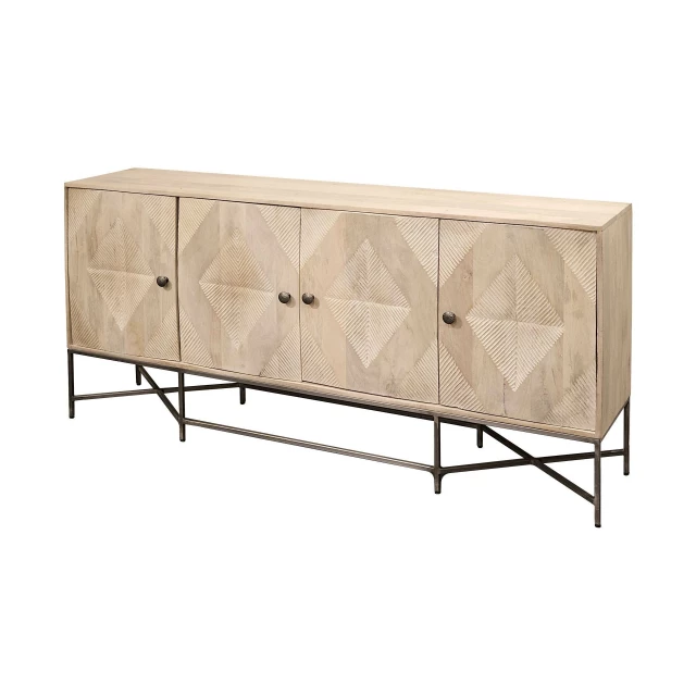 Solid mango wood sideboard cabinet with rectangle doors and hardwood finish