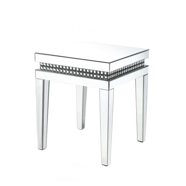 Silver mirrored square end table with modern design for home decor