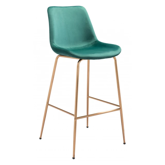 Low back bar height chair in electric blue with natural and composite materials