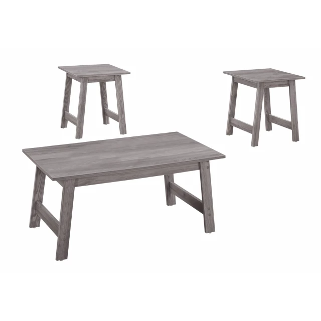 Grey table with wood stain and bench features suitable for outdoor use