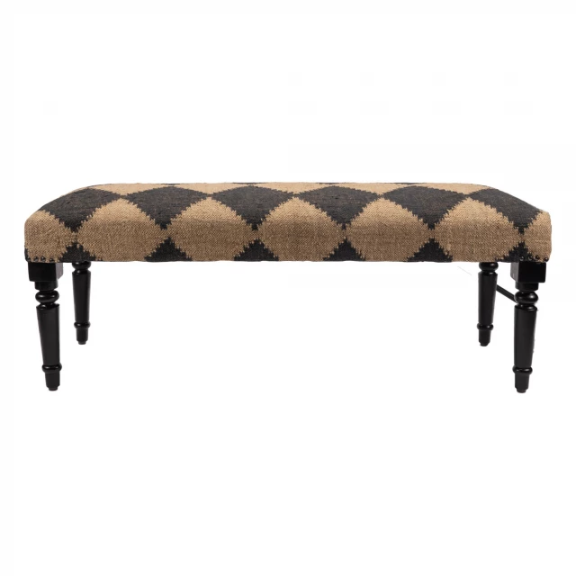 Black leg checkered upholstered bench for modern outdoor furniture design