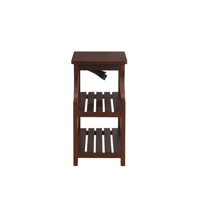 Wooden USB port storage end table with bookcase and shelf design for modern home furniture