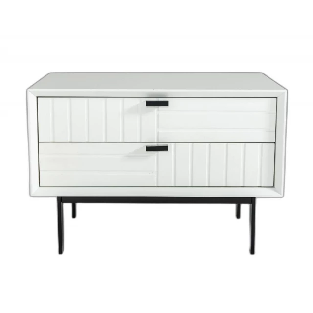 White matte contemporary nightstand with drawers and plant decoration