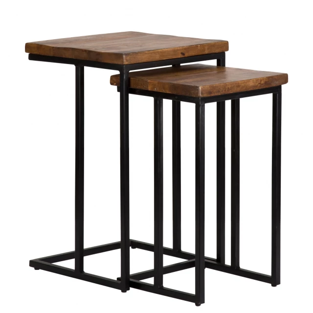 Black mahogany solid wood nested tables set furniture with wood stain finish