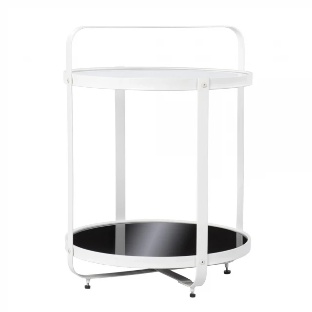 glass iron round end table with shelf and modern design