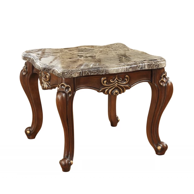 Marble walnut wood end table with hardwood and wood stain finish suitable for outdoor furniture