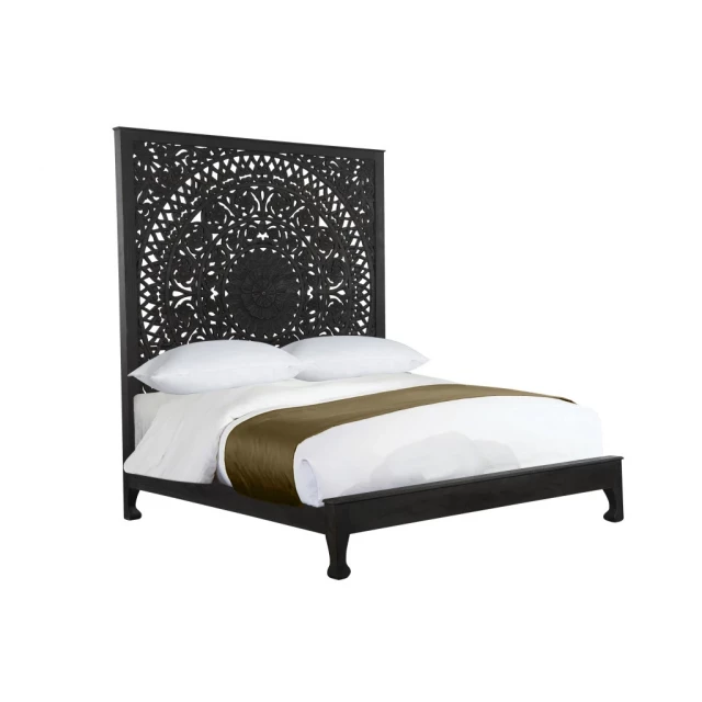 Wood King Black Carved Medallion Bed in elegant bedroom setting