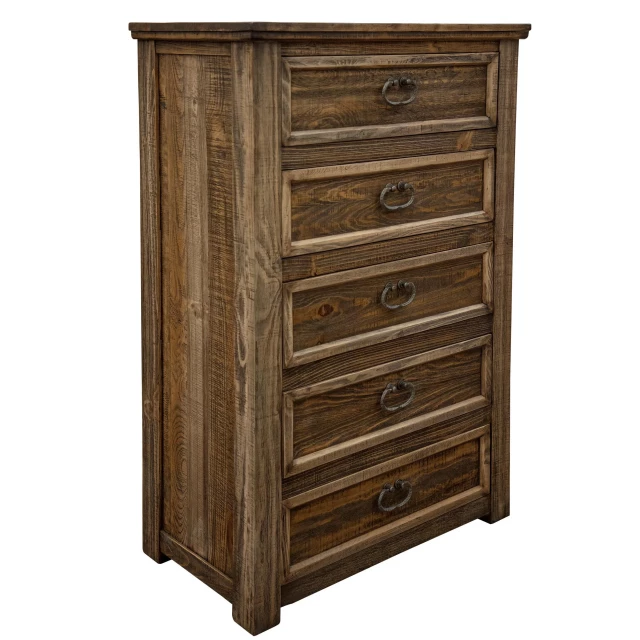 Brown solid wood five drawer chest for bedroom storage