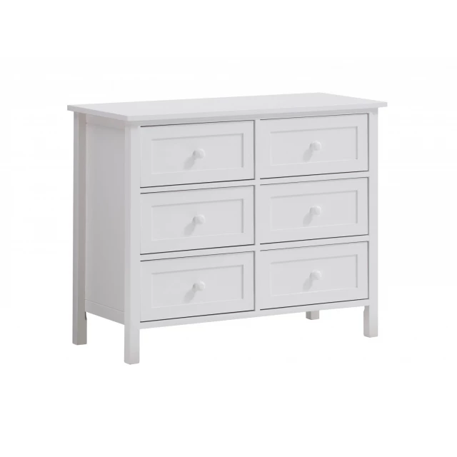 White manufactured wood six drawer dresser in modern design