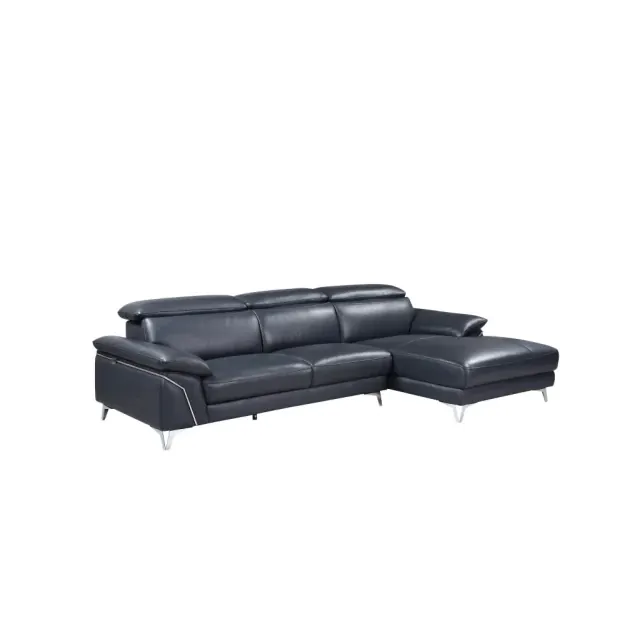 Navy Blue Italian Leather L Shaped Two Piece Sofa and Chaise Sectional Navy Blue Italian Leather L Shaped Two Piece Sofa and Chaise Sectional