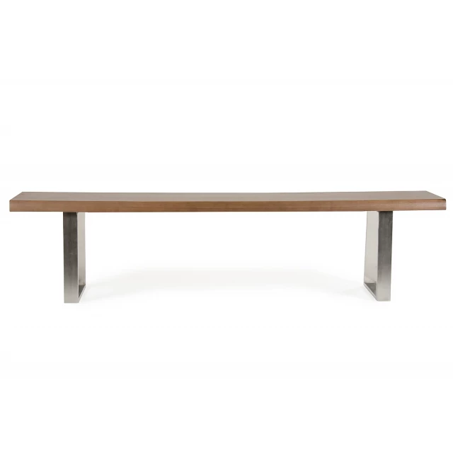 Brown silver dining bench with wood plank design suitable for outdoor furniture