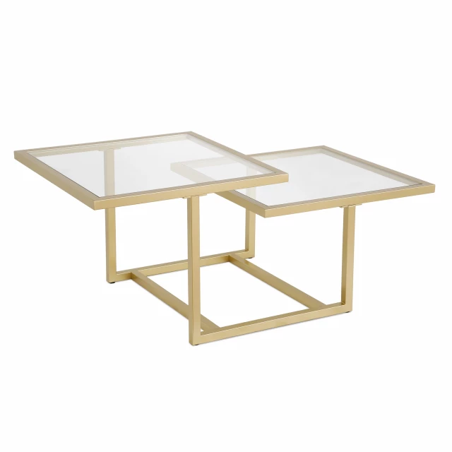 Glass steel square coffee table with shelves for modern outdoor furniture design