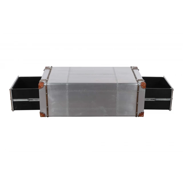 Silver aluminum rectangular storage coffee table with metal accents
