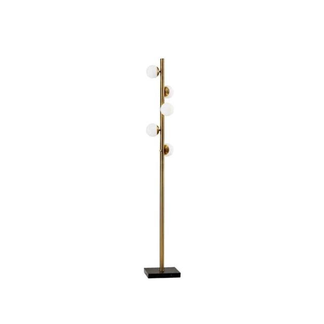 sphere brass metal led floor lamp with pole and wood base