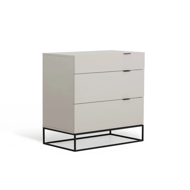 alt=Grey manufactured wood drawer chest for bedroom storage