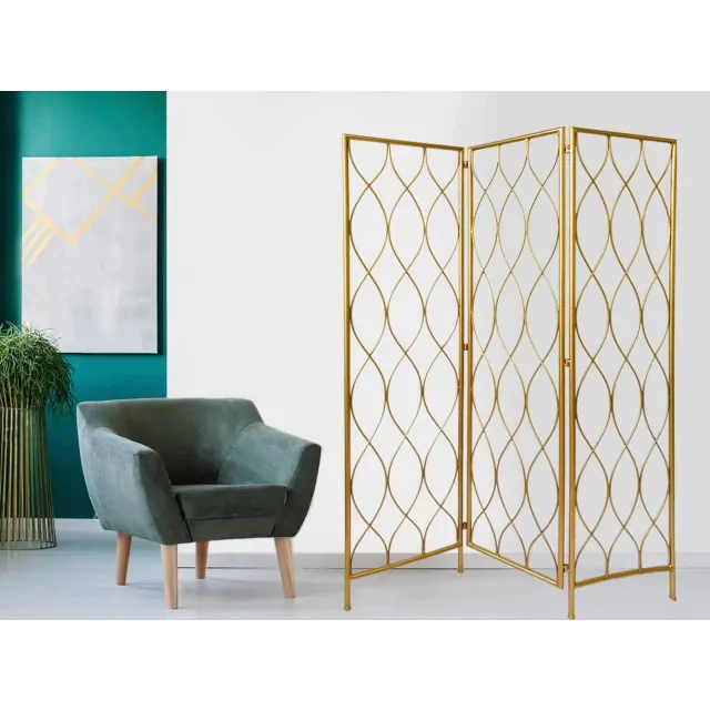 Golden Scroll Three Panel Room Divider Screen Golden Scroll Three Panel Room Divider Screen