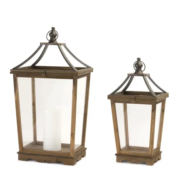 Set Of Two Brown Flameless Floor Lantern Candle Holder Set Of Two Brown Flameless Floor Lantern Candle Holder