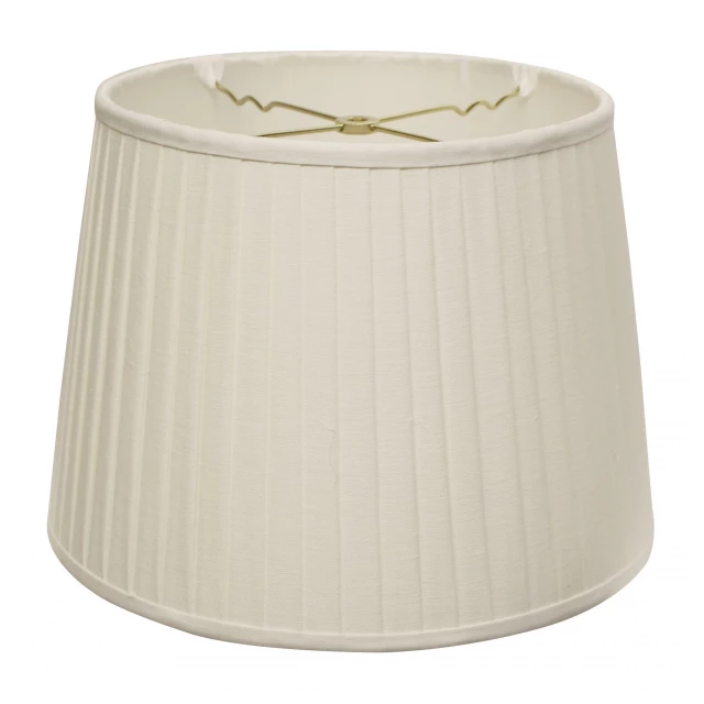 White paperback linen lampshade with side pleats and metal ceiling fixture