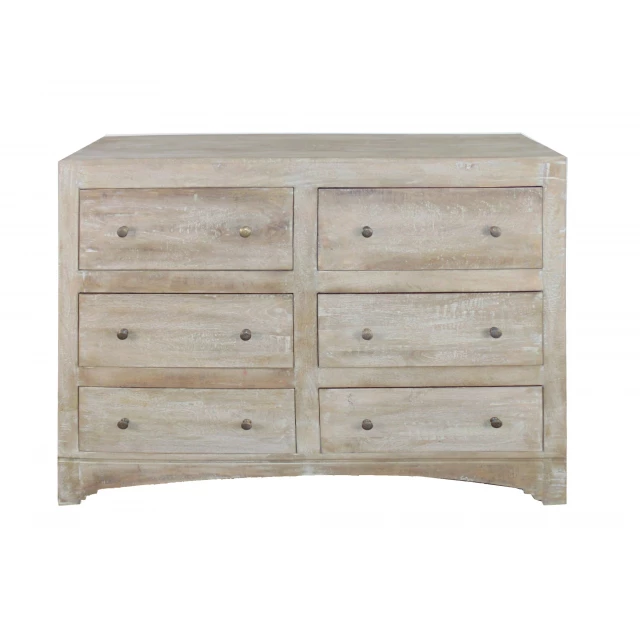 Solid wood six drawer double dresser in natural finish