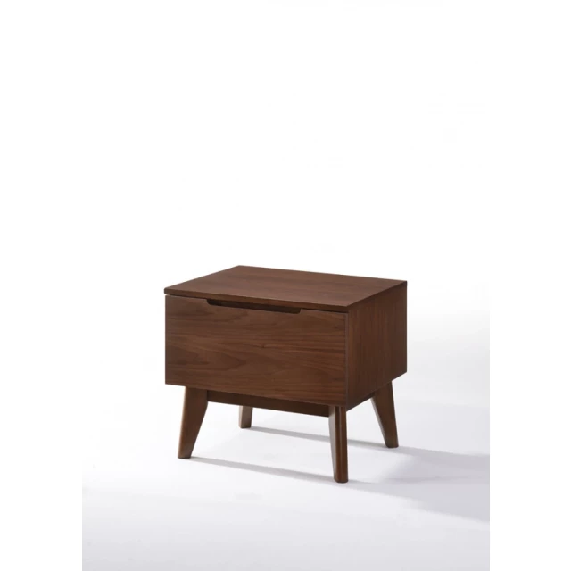 Mid century modern walnut veneer nightstand with wood stain and varnish finish