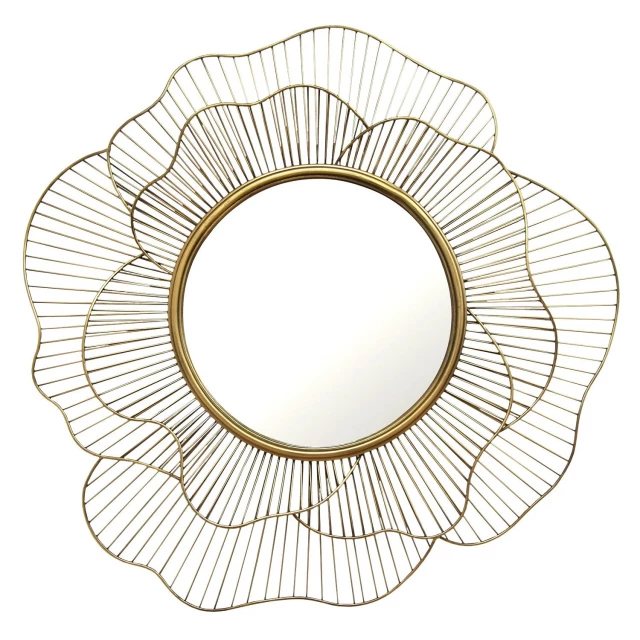 Round gold flower metal wall mirror showcasing creative arts and fashion accessory elements