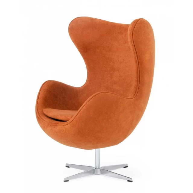 Dark orange fabric swivel accent chair with wooden legs and comfortable design
