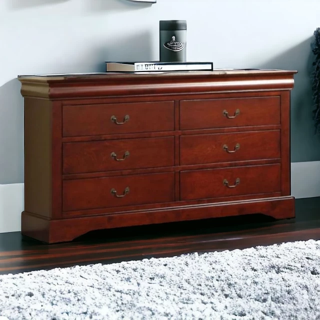 manufactured wood six drawer double dresser in a clean design
