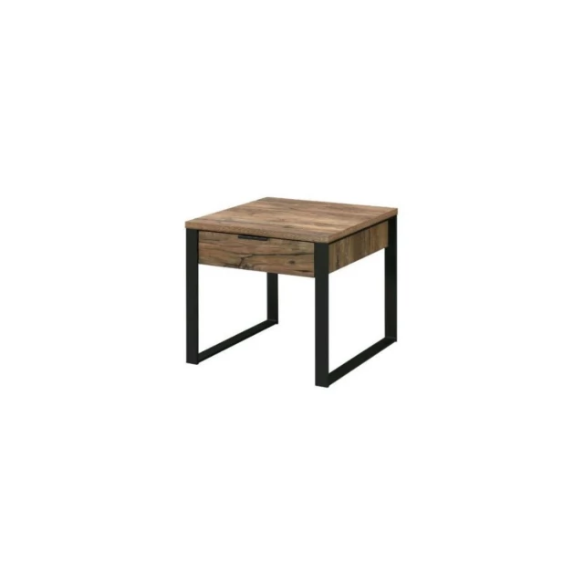 Weathered oak square end table with drawer and lower shelf furniture