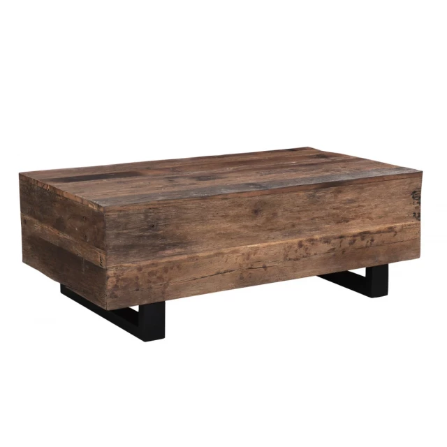 Solid wood metal distressed coffee table with plank and wood stain finish