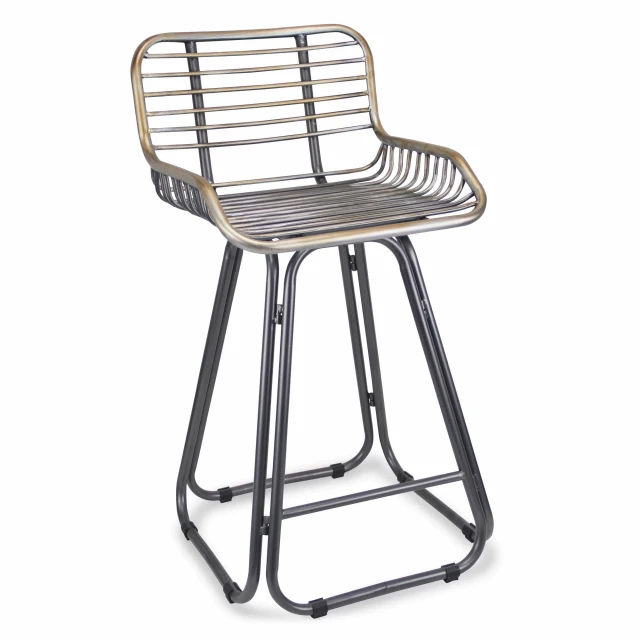 Gray steel low back bar chair with armrests and wood pattern for comfort and style