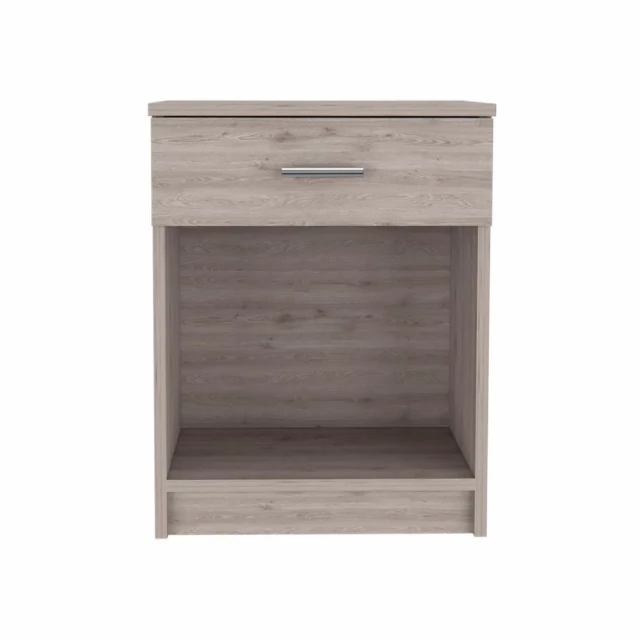 Sophisticated stylish light grey eco nightstand with wood stain finish and multiple drawers