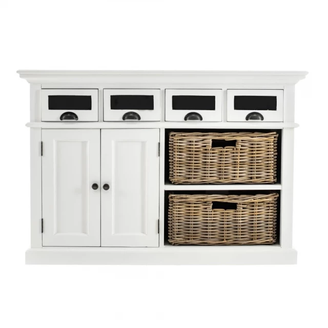 Modern farmhouse kitchen buffet server with cabinetry drawers table and wood design