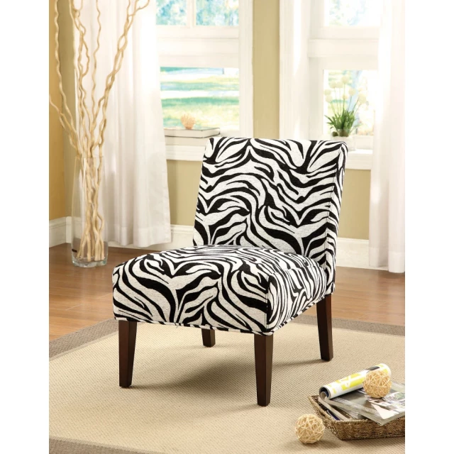 Fabric espresso accent chair with wood accents in a cozy living room setting