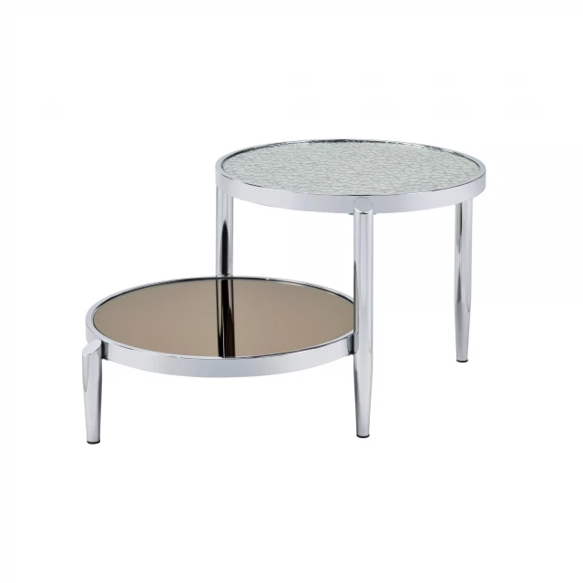 mirrored tier round coffee table furniture in a living space