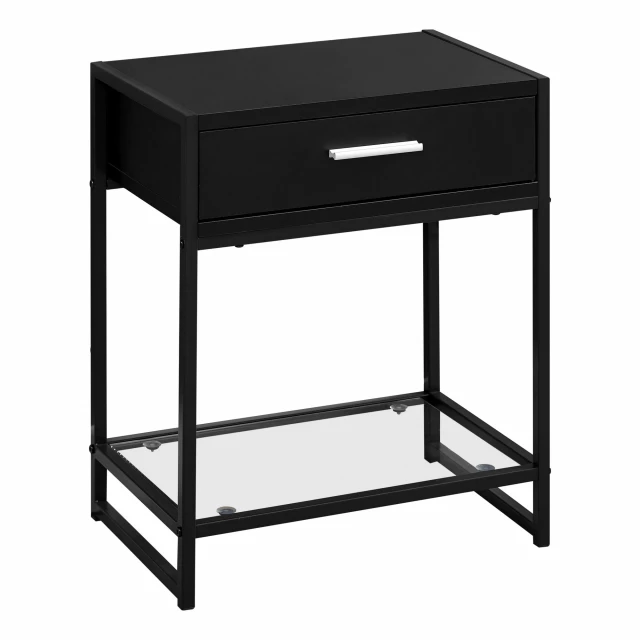 Black end table with drawer and shelf hardwood rectangle pedestal