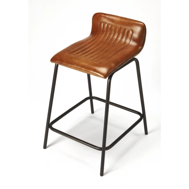 Black iron counter height bar chair with armrests and hardwood composite material