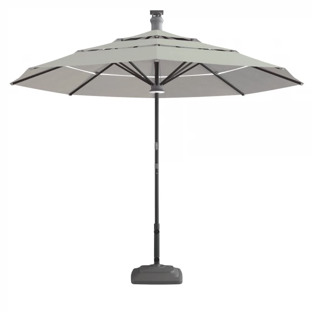 Octagonal lighted market smart patio umbrella with shade and lamp features