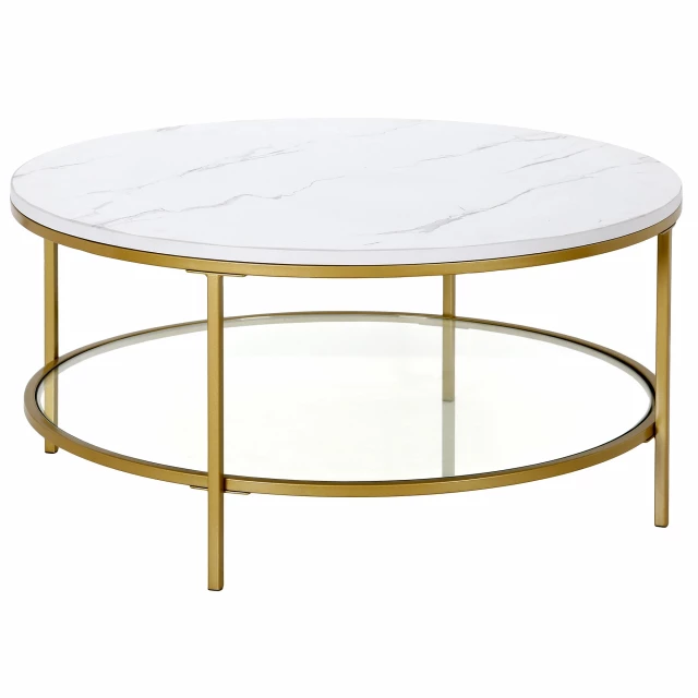 Marble steel round coffee table with shelf for modern outdoor furniture setting