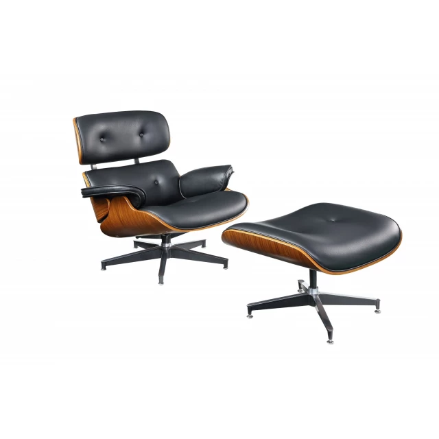 Upholstered seat aluminum base chair with ottoman featuring comfort armrests and wood metal accents for office and home
