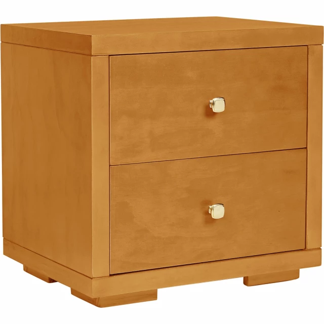 Oak drawer nightstand with wood stain finish and cabinetry design