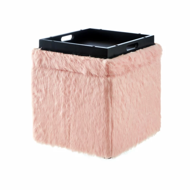 Blush faux fur black storage box with wood texture and magenta accents