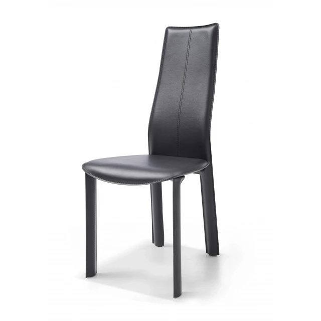 Black faux leather dining chairs with armrests and wood composite material for modern furniture comfort