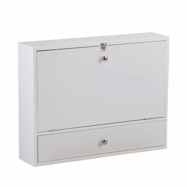 white wall mount folding desk with metal frame and rectangular design