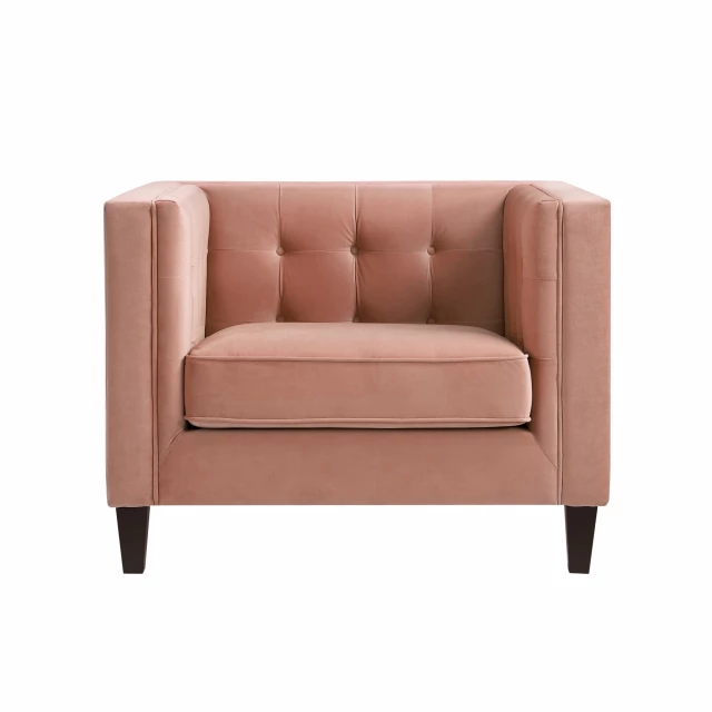 Blush black velvet tufted club chair with hardwood frame and comfortable rectangle cushion