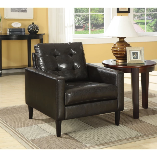 Espresso accent chair with wood frame and comfortable design in stylish interior