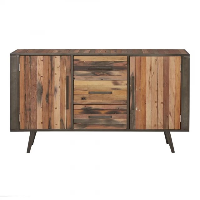 Modern rustic natural buffet server with cabinetry table drawers and wood shelf