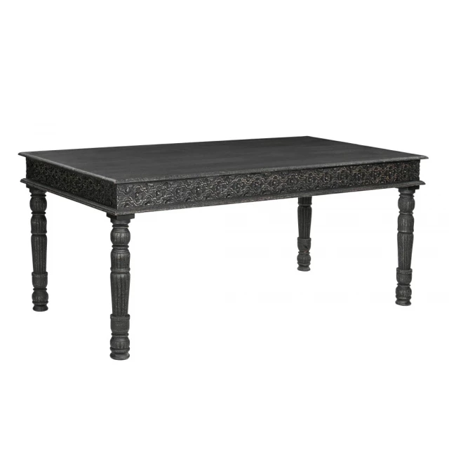Black solid wood dining table with rectangle shape and wood stain finish