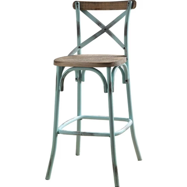 Brown sky blue iron bar chair with wood and metal outdoor furniture